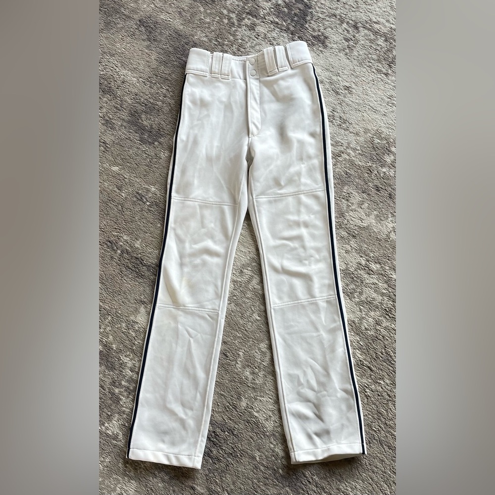 Mizuno XS white baseball pants with black piping